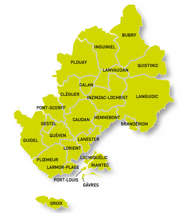 Les localités dépendant de Lorient Agglomération