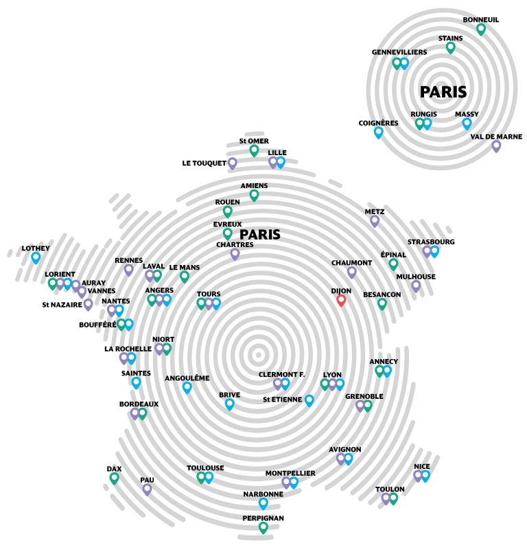 Carte de decarbonation 28 centres-villes livrés en eVélo-cargo